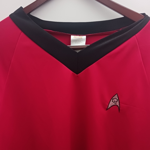 Red Long Sleeve Dress with Black Trim - Picture 2 of 9